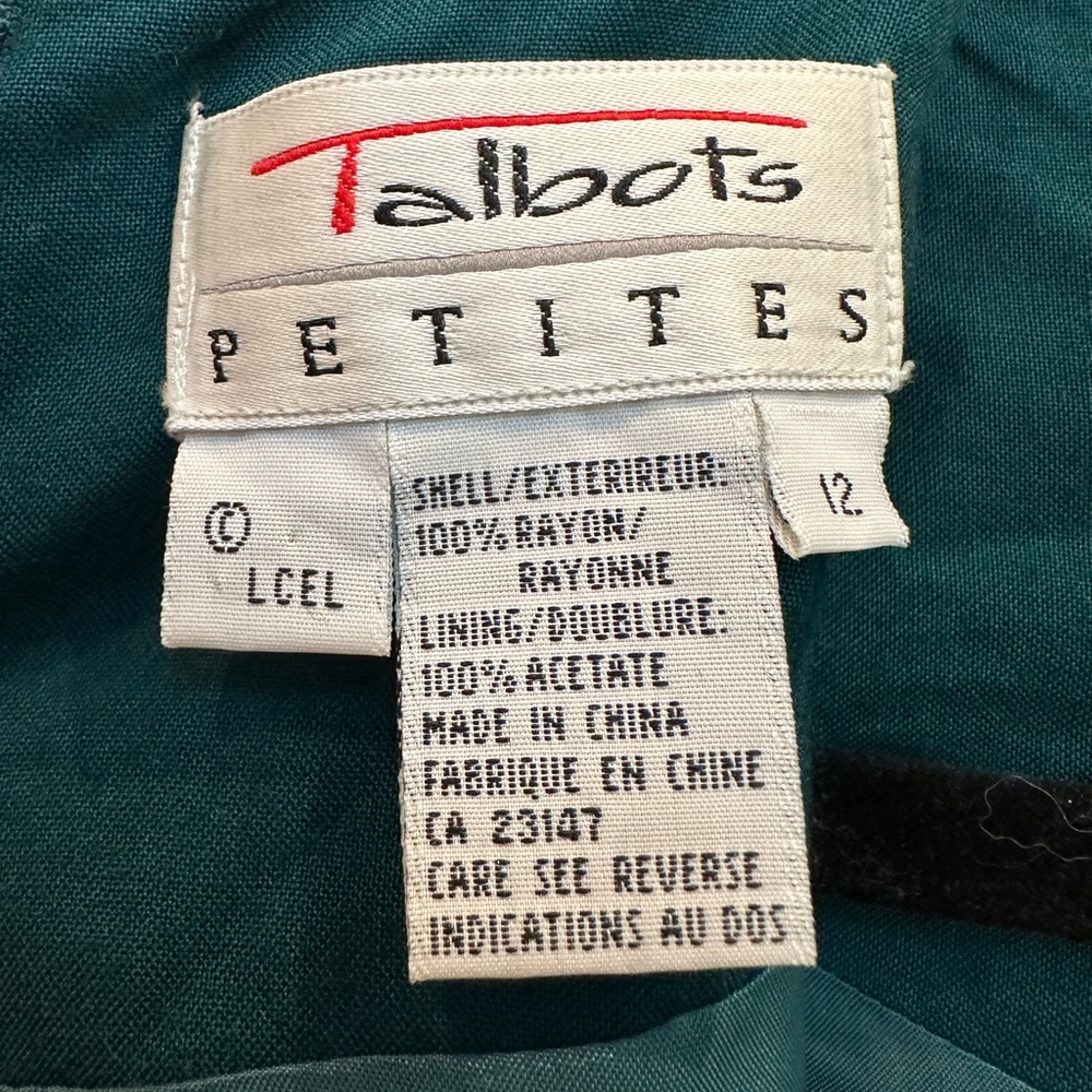 Vintage Talbots Emerald Teal Paisley Long Sleeve Midi Dress Women’s Size 12 P - Picture 10 of 12